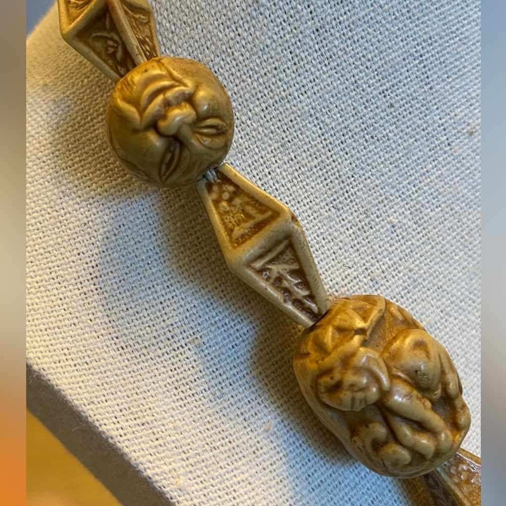 Vintage Faux Ivory Carved Bead Necklace